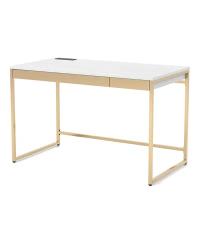 Furniture Of America Gallway Steel Base 2-drawer Writing Desk With Usb Ports And Outlets In White