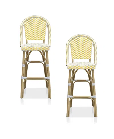 Furniture Of America Haley Aluminum And Pe Wicker Outdoor Bar Chairs, Set Of 2 In Yellow