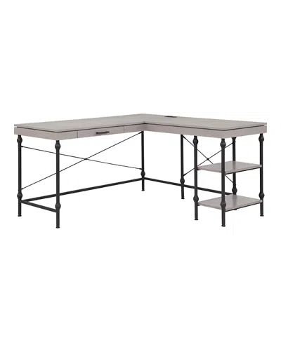 Furniture Of America Hudson Steel L-shape Corner Desk With Usbs And Outlets In Gray
