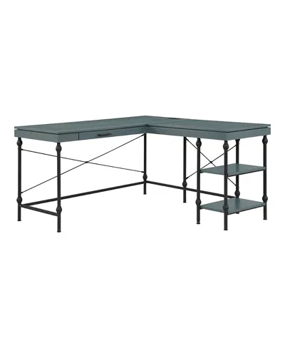 Furniture Of America Hudson Steel L-shape Corner Desk With Usbs And Outlets In Blue