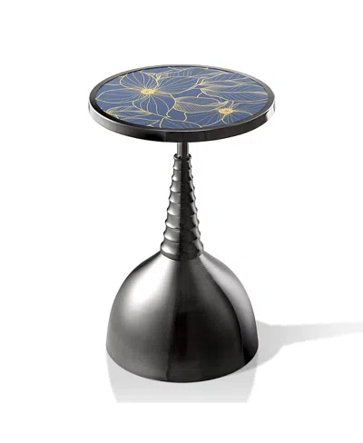Furniture Of America Knoll 16 Iron Round End Table With Botanical Print Top And Dome Base In Black