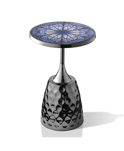 Furniture Of America Knoll 16 Iron Round End Table With Geometric Pattern Top And Hammered Base In Black
