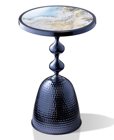 Furniture Of America Knoll 16" Metal Round End Table With Pedestal Base In Blue