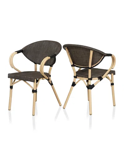 Furniture Of America Madison Aluminum Patio Arm Chairs, Set Of 2 In Brown