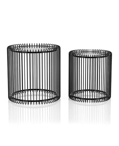 Furniture Of America Nant Mirrored Glass Top Nesting Table With Curved Cage Base, Set Of 2 In Black