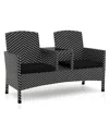 Furniture Of America Outdoor Pe Wicker Patio Conversation Loveseat With Built-in Glass End Table In Black