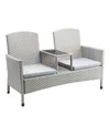 Furniture Of America Outdoor Pe Wicker Patio Conversation Loveseat With Built-in Glass End Table In Gray