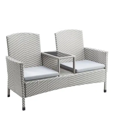 Furniture Of America Outdoor Pe Wicker Patio Conversation Loveseat With Built-in Glass End Table In Gray