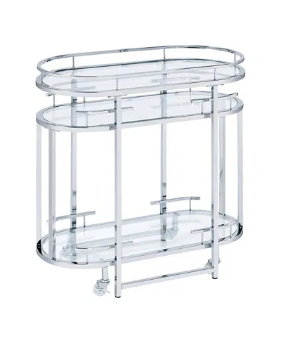 Furniture Of America Ovaro Steel Frame Serving Cart With Top And Two Lower Shelves In Silver