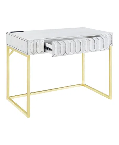 Furniture Of America Prelli Steel Base 1-drawer Writing Desk With Usb Port And Outlet In White