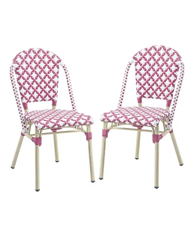 Furniture Of America Quade Aluminum And Pe Wicker Patio Dining Chairs, Set Of 2 In Pink