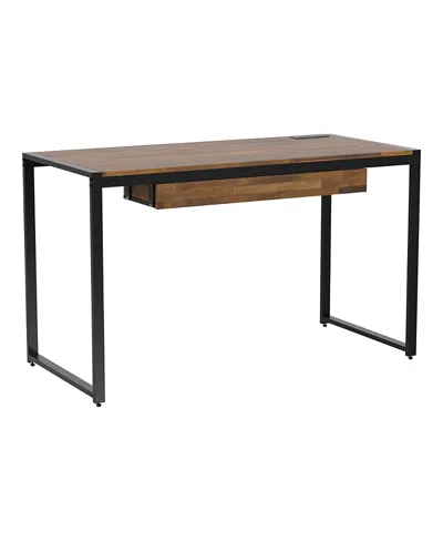 Furniture Of America Rilla Steel Base 1-drawer Writing Desk With Usb Ports And Outlets In Brown