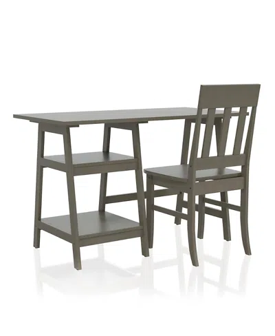 Furniture Of America Salina Solid Wood 2-shelf Writing Desk With Chair, Set Of 2 In Gray