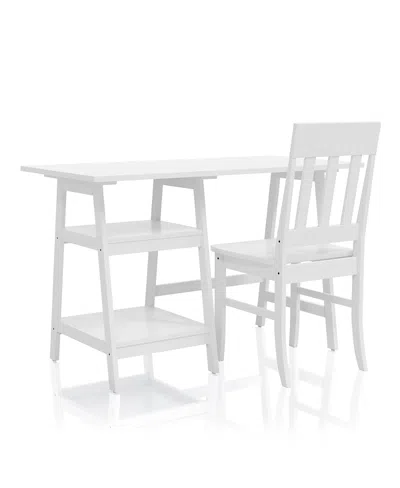 Furniture Of America Salina Solid Wood 2-shelf Writing Desk With Chair, Set Of 2 In White
