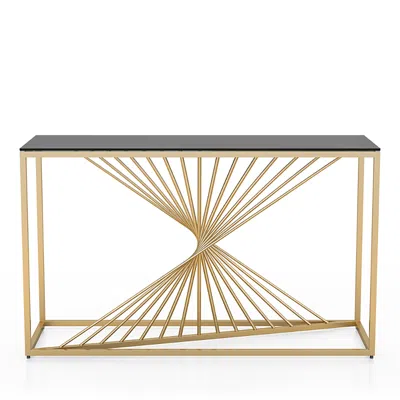 Furniture Of America Selig 47 Glass Top Geometric Twist Base Sofa Table In Gold