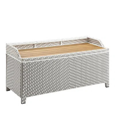 Furniture Of America Tomkins Aluminum And Pe Wicker Slatted Seat Outdoor Storage Bench In Gray