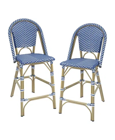 Furniture Of America Tricke Aluminum And Pe Wicker Patio Counter Height Chairs, Set Of 2 In Blue