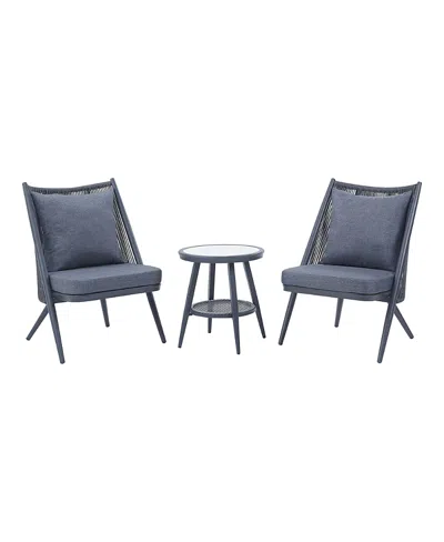 Furniture Of America Wolcott Aluminum 1-open Shelf Patio Table And Chairs, Set Of 3 In Gray