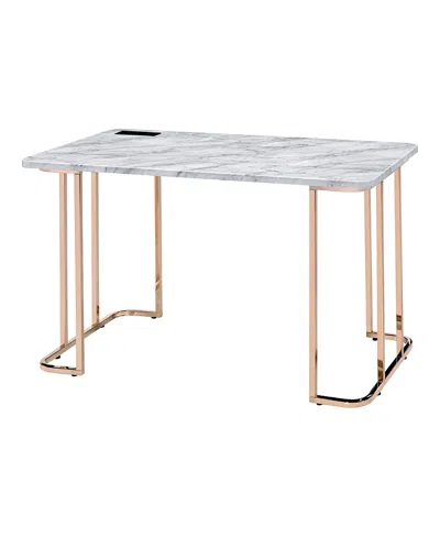 Furniture Of America Yates Faux Marble Top Desk With Usbs And Outlets In White