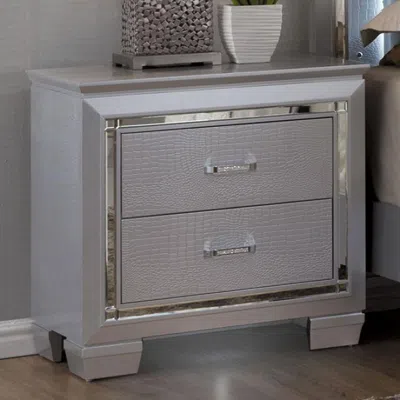 Furnizzeme 2 Drawer Wooden Nightstand With Embossed Textured Details, Gray