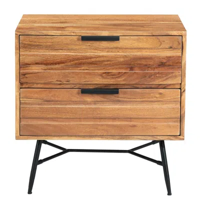 Furnizzeme 2 Drawer Wooden Nightstand With Metal Angled Legs, Black And Brown
