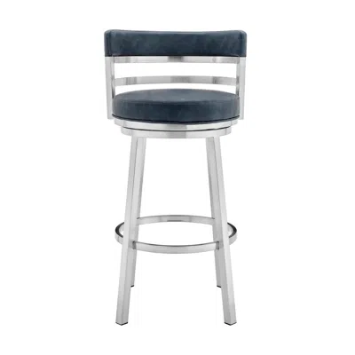 Furnizzeme 26 Inch Leatherette Counter Height Barstool, Silver And Blue In Multi