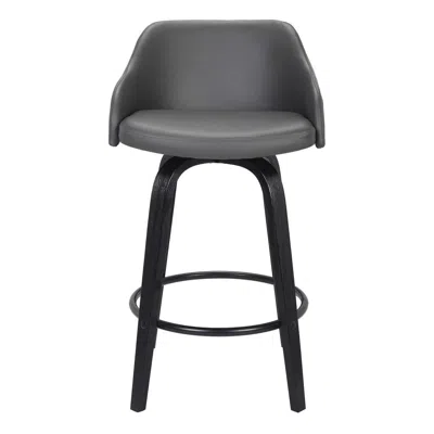 Furnizzeme 26 Inch Wooden And Leatherette Swivel Barstool, Black And Gray