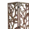 Furnizzeme 3 Panel Wooden Screen With Mulberry Alpine Like Branches Design, Brown