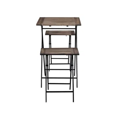 Furnizzeme 3 Piece Foldable Wood And Metal Dining Set With X Frame Leg,brown And Black