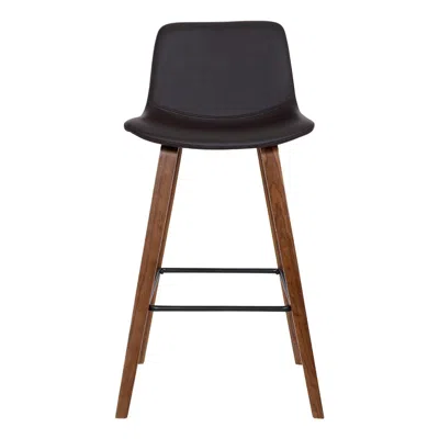 Furnizzeme 35 Inch Wooden Barstool With Leatherette Seat, Brown In Black
