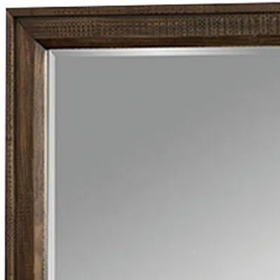 Furnizzeme 42 Inch Rectangular Wooden Frame Transitional Mirror, Brown