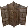 Furnizzeme Benzara Hand Carved Foldable 4 Panel Wooden Partition Screen/roomdivider,brown