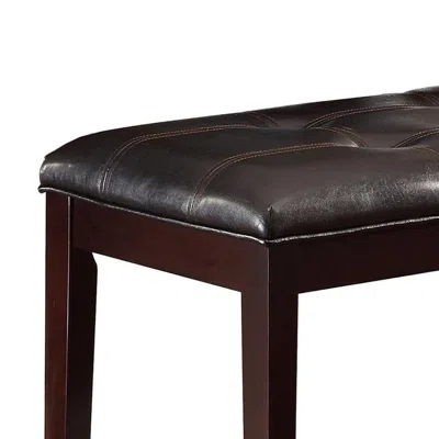 Furnizzeme Button Tufted Faux Leather Upholstered Wooden Bench, Espresso Brown