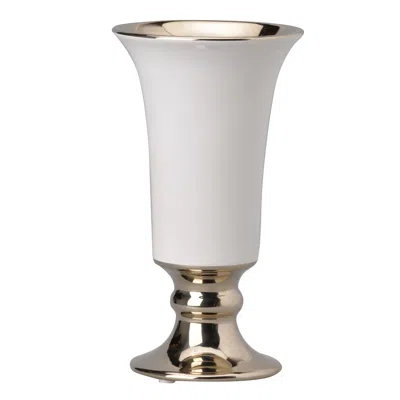 Furnizzeme Ceramic Vase With Flared Top And Pedestal Base Medium White And Gold