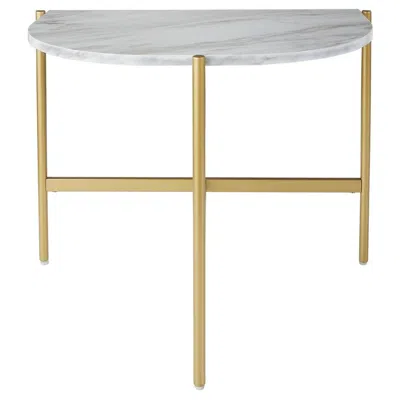 Furnizzeme Crescent Moon Shaped Marble Top Metal Chair Side End Table ...