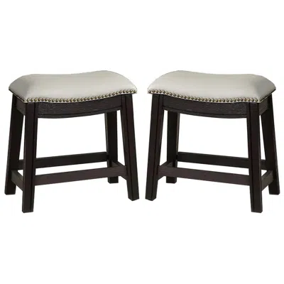 Furnizzeme Curved Leatherette Stool With Nailhead Trim, Set Of 2, Gray In Brown