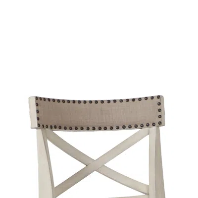 Furnizzeme Curved X Shaped Back Swivel Barstool With Fabric Padded Seating, Antique White