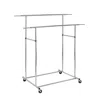Furnizzeme Dual Bar Tubular Metal Frame Garment Rack With Casters, Chrome