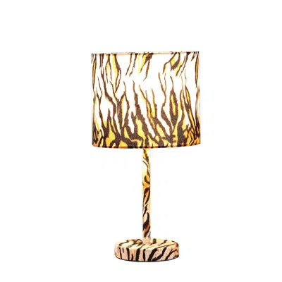 Furnizzeme Fabric Wrapped Table Lamp With Striped Animal Print, Brown And Black In Gold