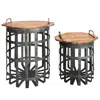 Furnizzeme Industrial Grid Galvanized Accent End Table With Round Lid And Handles, Set Of 2, Gray And Brown