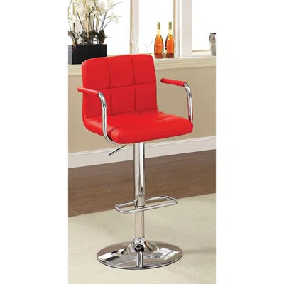 Furnizzeme Leatherette Swivel Barstool With Square Stitched Details, Red And Silver