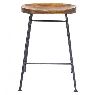 Furnizzeme Mango Wood Saddle Seat Bar Stool With Iron Rod Legs, Brown And Black