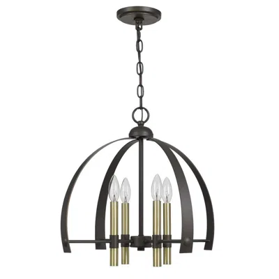 Furnizzeme Metal Chandelier With 4 Candelabra Holders, Black And Gold
