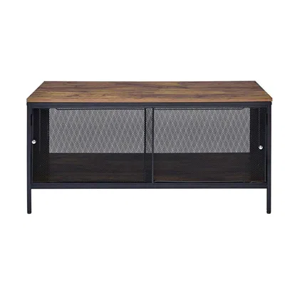 Furnizzeme Metal Coffee Table With 1 Bottom Shelf And Mesh Design, Brown And Gray In Black