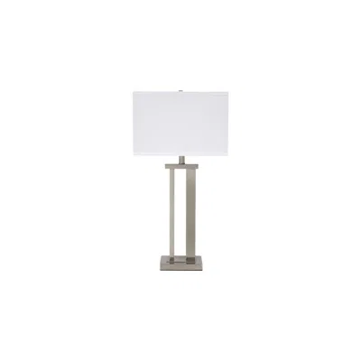 Furnizzeme Metal Frame Table Lamp With Hardback Shade, Set Of 2, White And Silver