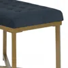 Furnizzeme Metal Framed Bench With Button Tufted Velvet Upholstered Seat, Dark Blue And Gold