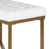 Furnizzeme Metal Framed Bench With Button Tufted Velvet Upholstered Seat, White And Gold