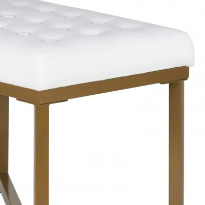 Furnizzeme Metal Framed Bench With Button Tufted Velvet Upholstered Seat, White And Gold