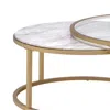 FURNIZZEME METAL FRAMED NESTING COFFEE TABLES WITH GLASS AND MARBLE TOPS, SET OF TWO, GOLD