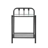 FURNIZZEME METAL NIGHTSTAND WITH GLASS TOP AND SLATED OPEN BOTTOM SHELF, BLACK